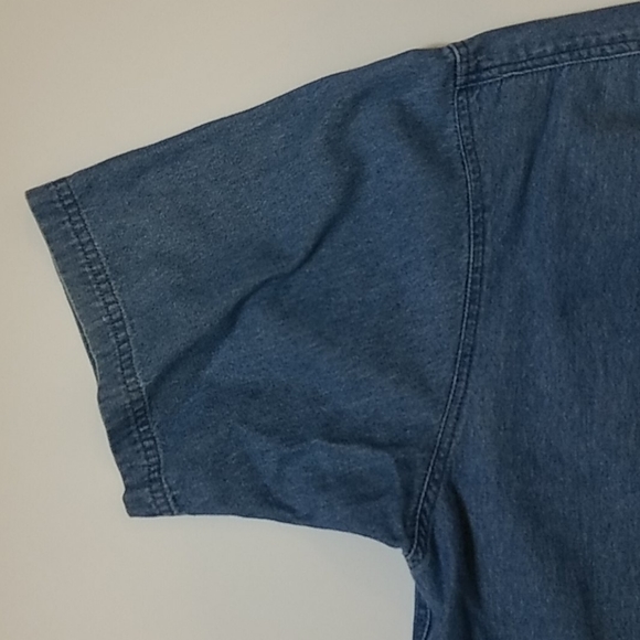 Pacific scene blue denim button front short sleeve - Picture 5 of 8